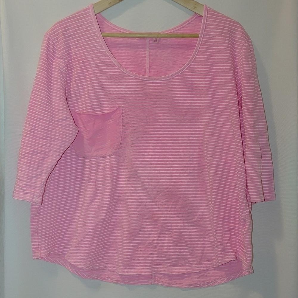 Fresh Produce Tee Bright Hot Pink White Stripe One Size Boxy Oversized Fit‎ M L - Picture 2 of 7